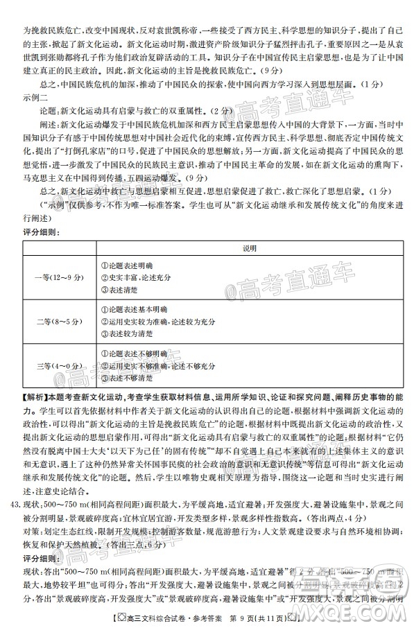 2020年金太陽百萬聯(lián)考全國I卷雙四方形高三文科綜合試題及答案