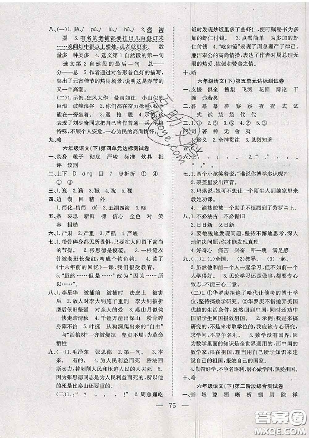 2020新版陽(yáng)光全優(yōu)大考卷六年級(jí)語(yǔ)文下冊(cè)人教版答案