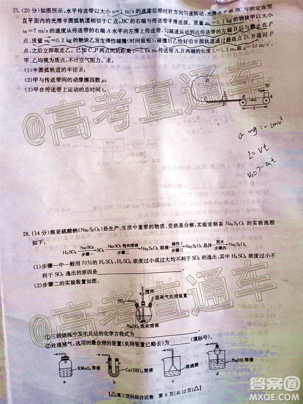 2020年金太陽百萬聯(lián)考全國II卷三角形高三理科綜合試題及答案