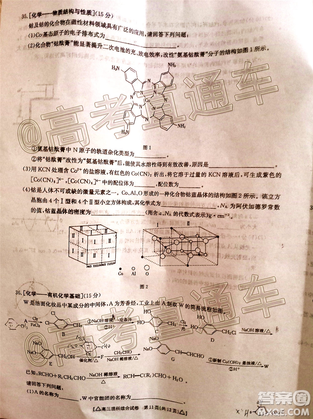 2020年金太陽百萬聯(lián)考全國II卷三角形高三理科綜合試題及答案