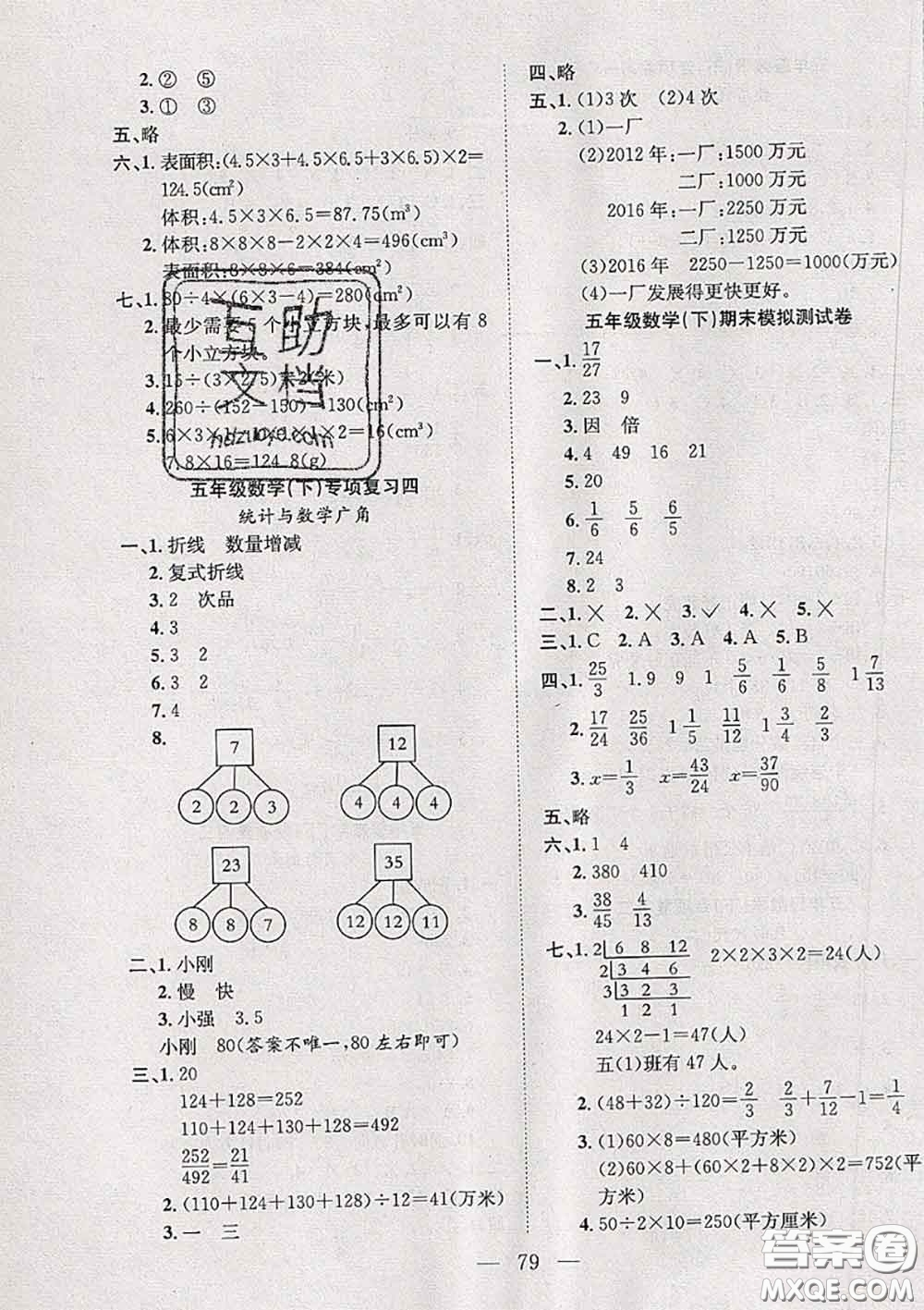 2020新版陽光全優(yōu)大考卷五年級數學下冊人教版答案