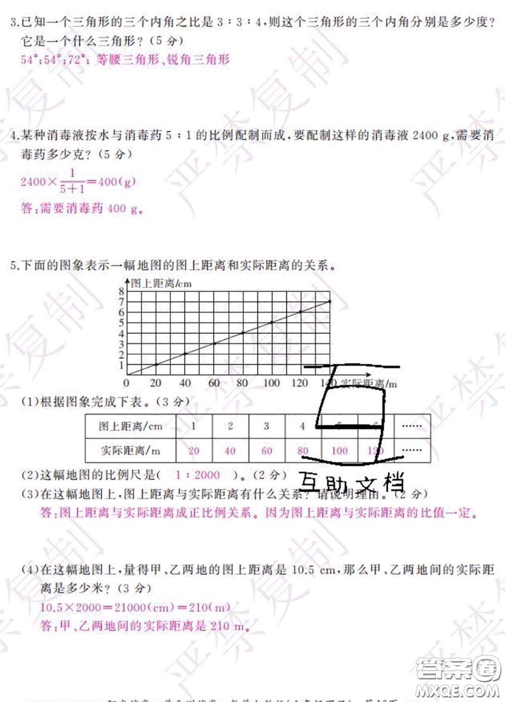 2020春陽光試卷單元測試卷六年級數(shù)學下冊人教版答案