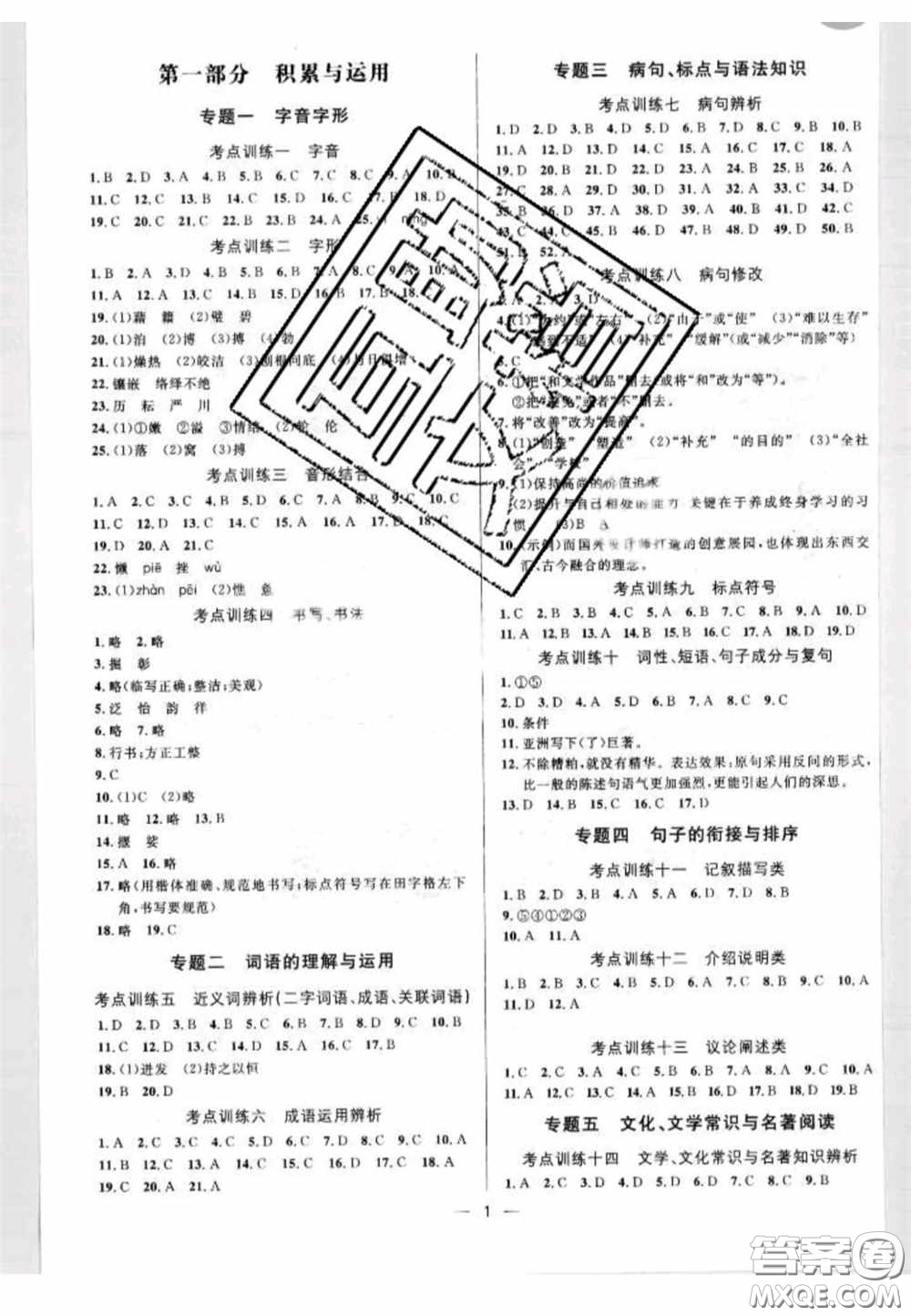 陽(yáng)光出版社2020正大圖書(shū)中考真題分類(lèi)卷初中語(yǔ)文全一冊(cè)答案