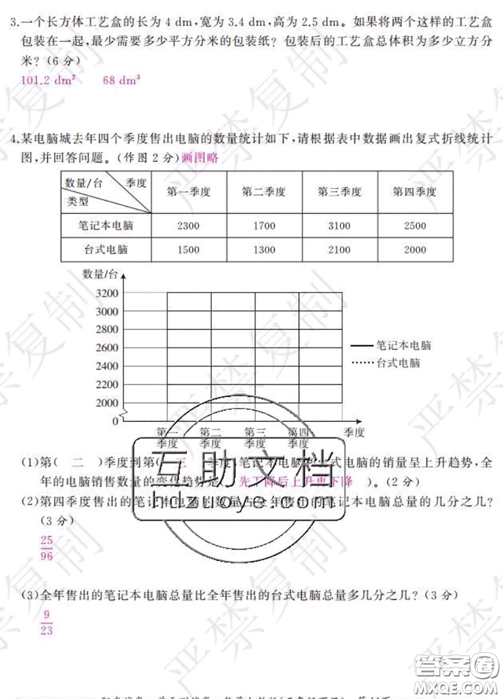 2020春陽(yáng)光試卷單元測(cè)試卷五年級(jí)數(shù)學(xué)下冊(cè)人教版答案