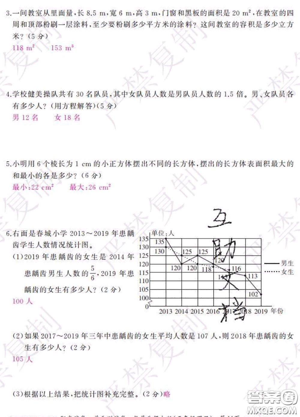 2020春陽光試卷單元測試卷五年級數學下冊北師版答案