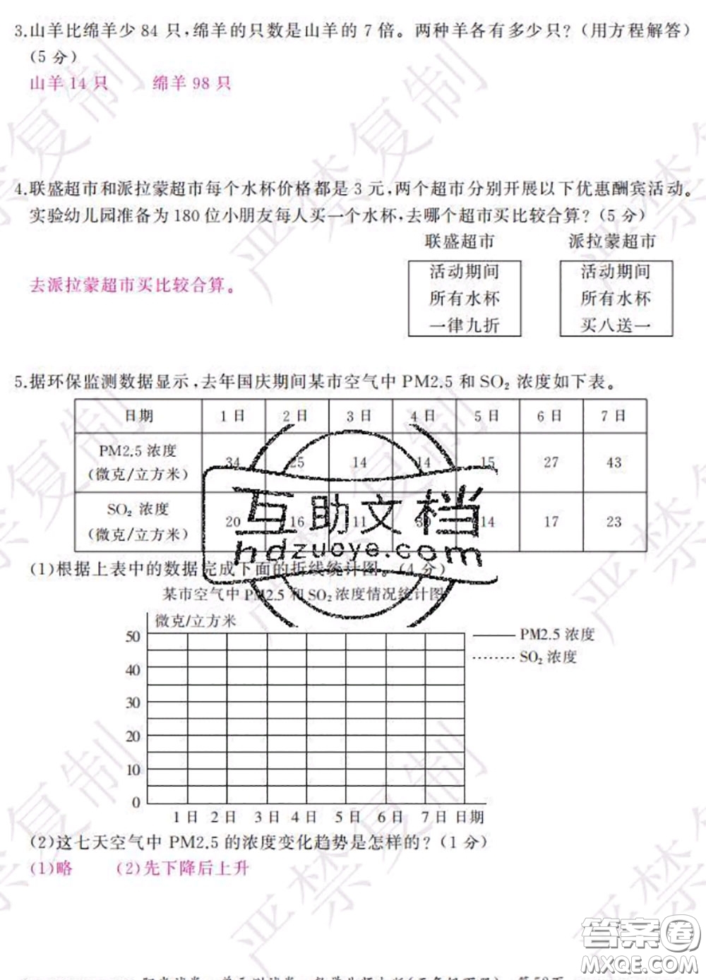 2020春陽光試卷單元測試卷五年級數學下冊北師版答案