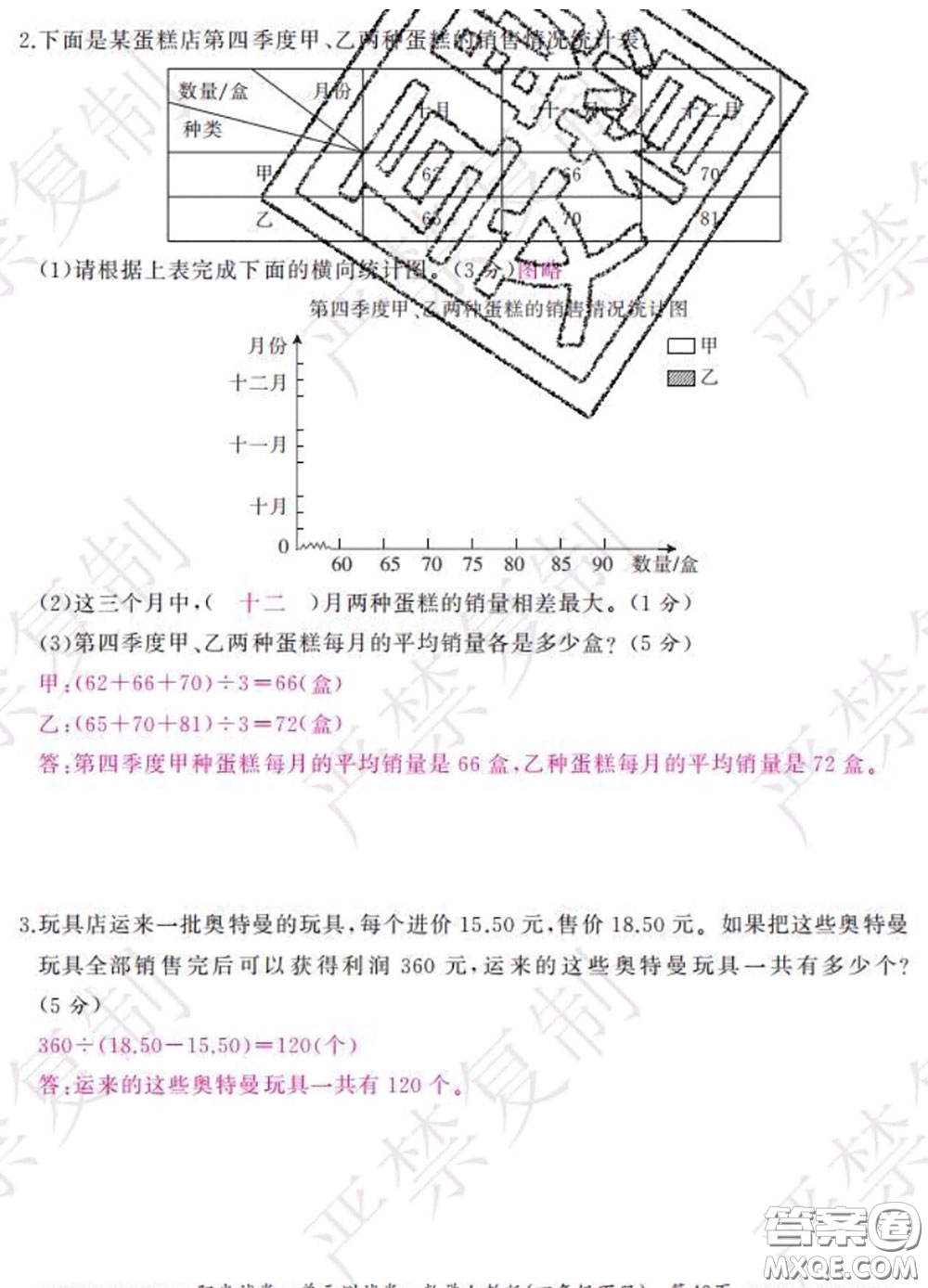 2020春陽(yáng)光試卷單元測(cè)試卷四年級(jí)數(shù)學(xué)下冊(cè)人教版答案