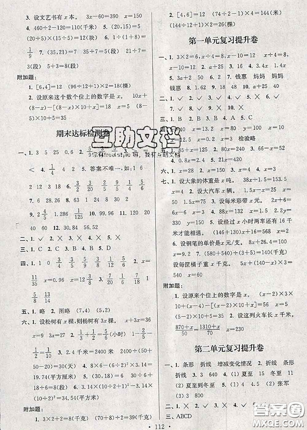 江蘇人民出版社2020春江蘇好卷五年級數(shù)學(xué)下冊江蘇版答案