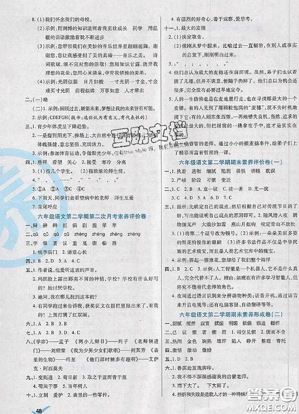 2020新版做對(duì)題核心素養(yǎng)卷六年級(jí)語文下冊(cè)人教版答案