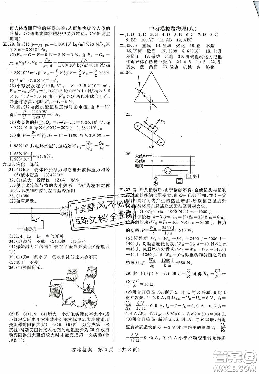 2020年最新中考模擬卷物理遼寧省專用版答案