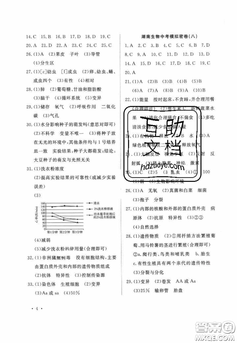 奪A闖關(guān)一路領(lǐng)先2020中考模擬密卷生物湖南版答案