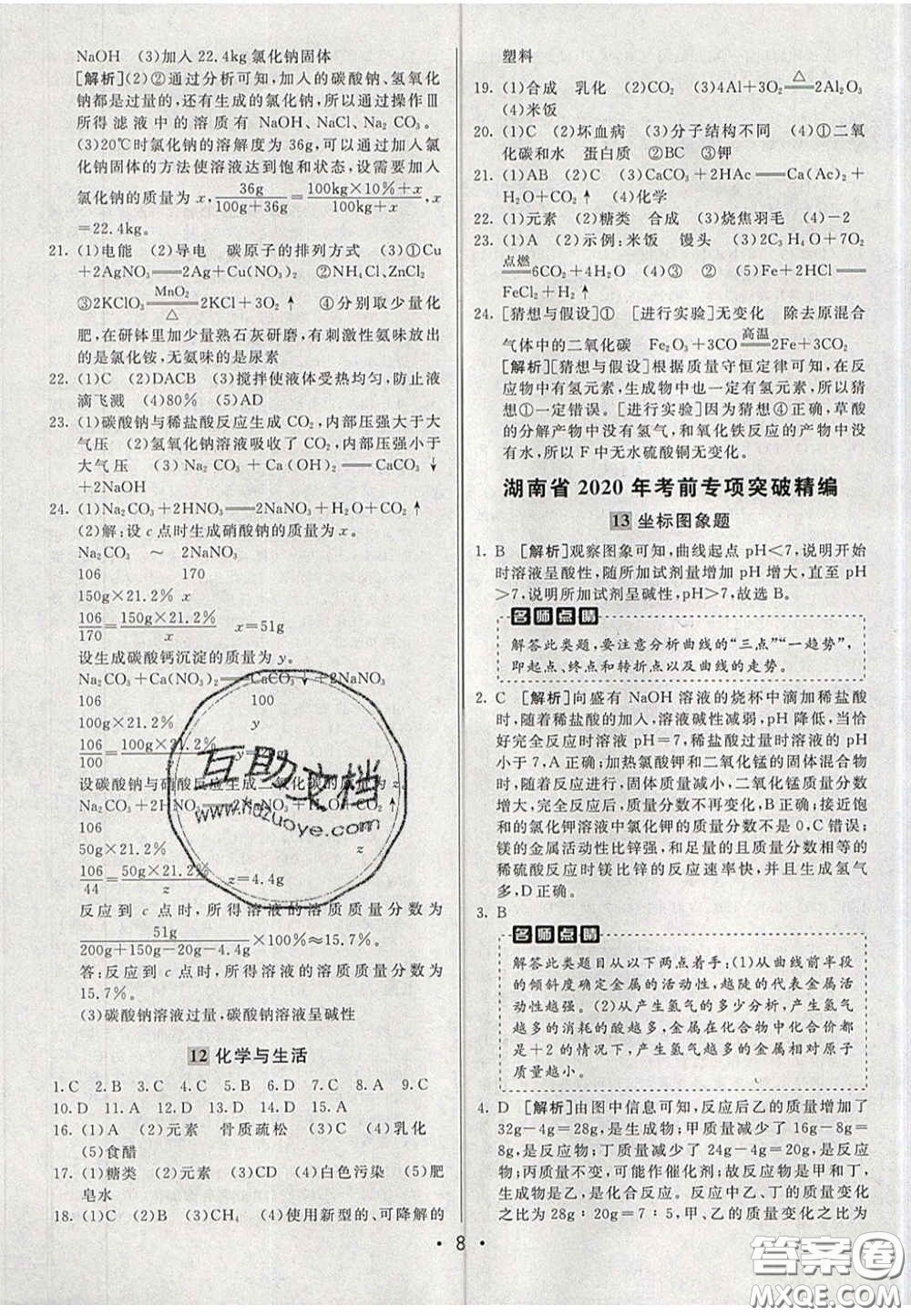 新疆青少年出版社2020直通中考化學(xué)湖南專版答案