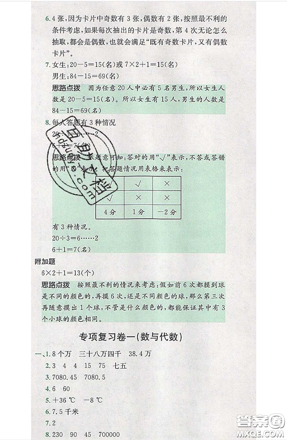 江西高校出版社2020春小卷霸六年級(jí)數(shù)學(xué)下冊(cè)人教版答案