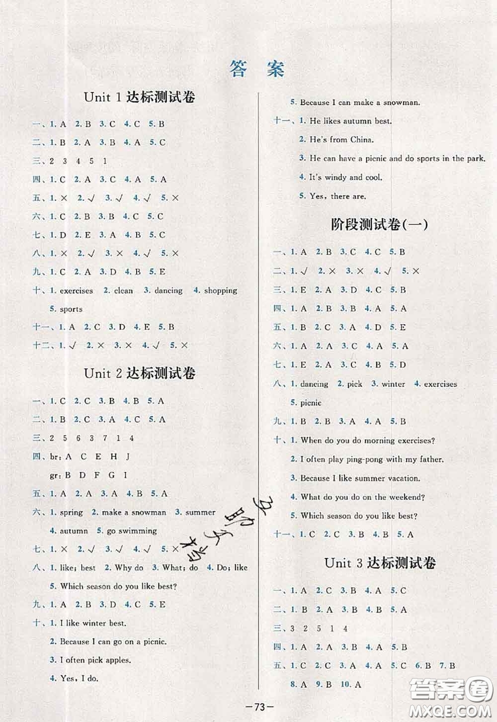 2020新版學(xué)而思基本功全優(yōu)試卷五年級(jí)英語下冊(cè)人教版答案