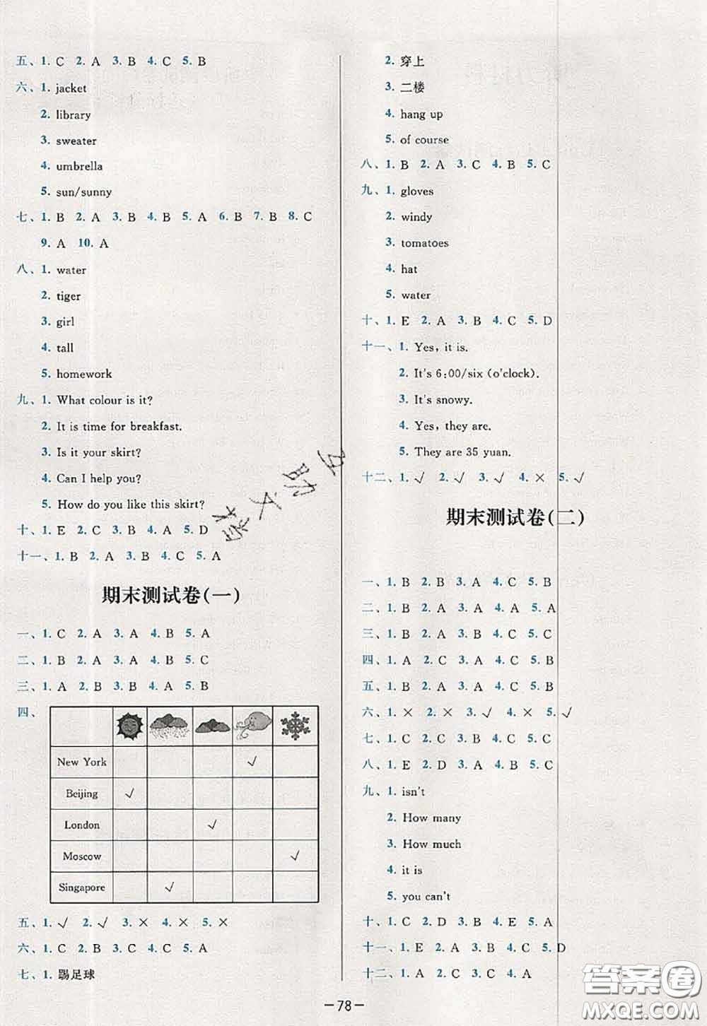 2020新版學而思基本功全優(yōu)試卷四年級英語下冊人教版答案