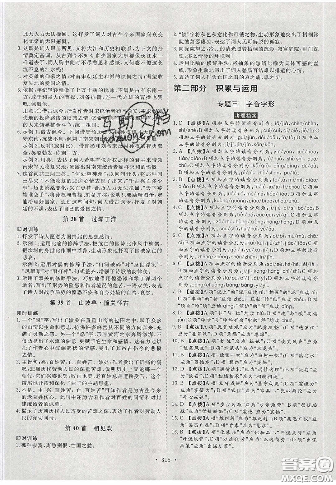 2020年河南中考風(fēng)向標(biāo)初中總復(fù)習(xí)語(yǔ)文答案