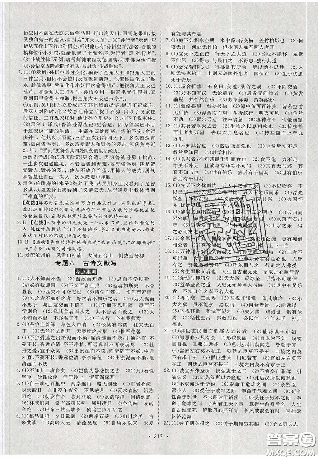 2020年河南中考風(fēng)向標(biāo)初中總復(fù)習(xí)語(yǔ)文答案