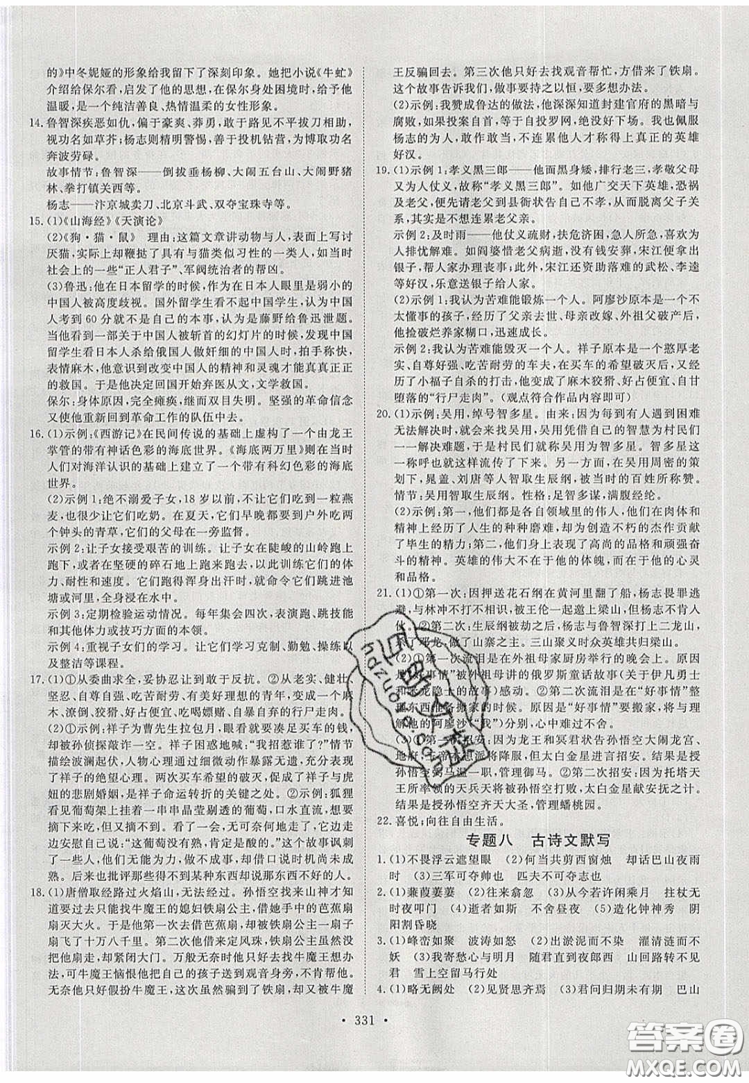 2020年河南中考風(fēng)向標(biāo)初中總復(fù)習(xí)語(yǔ)文答案