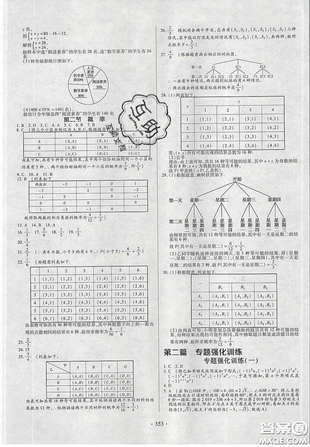 2020年河南中考風向標初中總復習數(shù)學答案