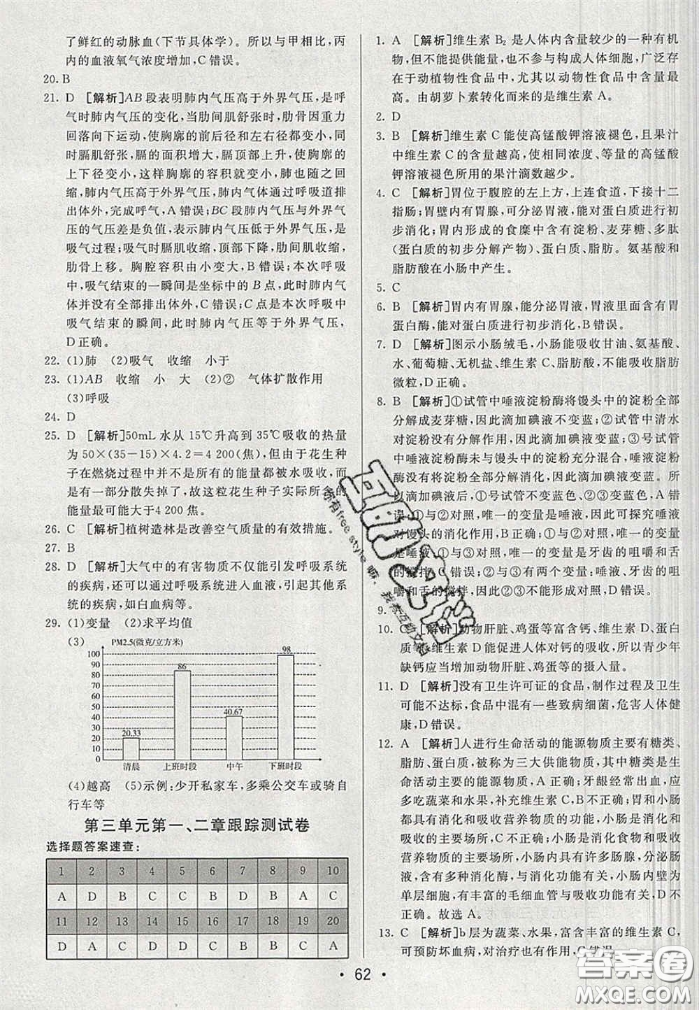 2020期末考向標海淀新編跟蹤突破測試卷七年級生物下冊濟南版答案