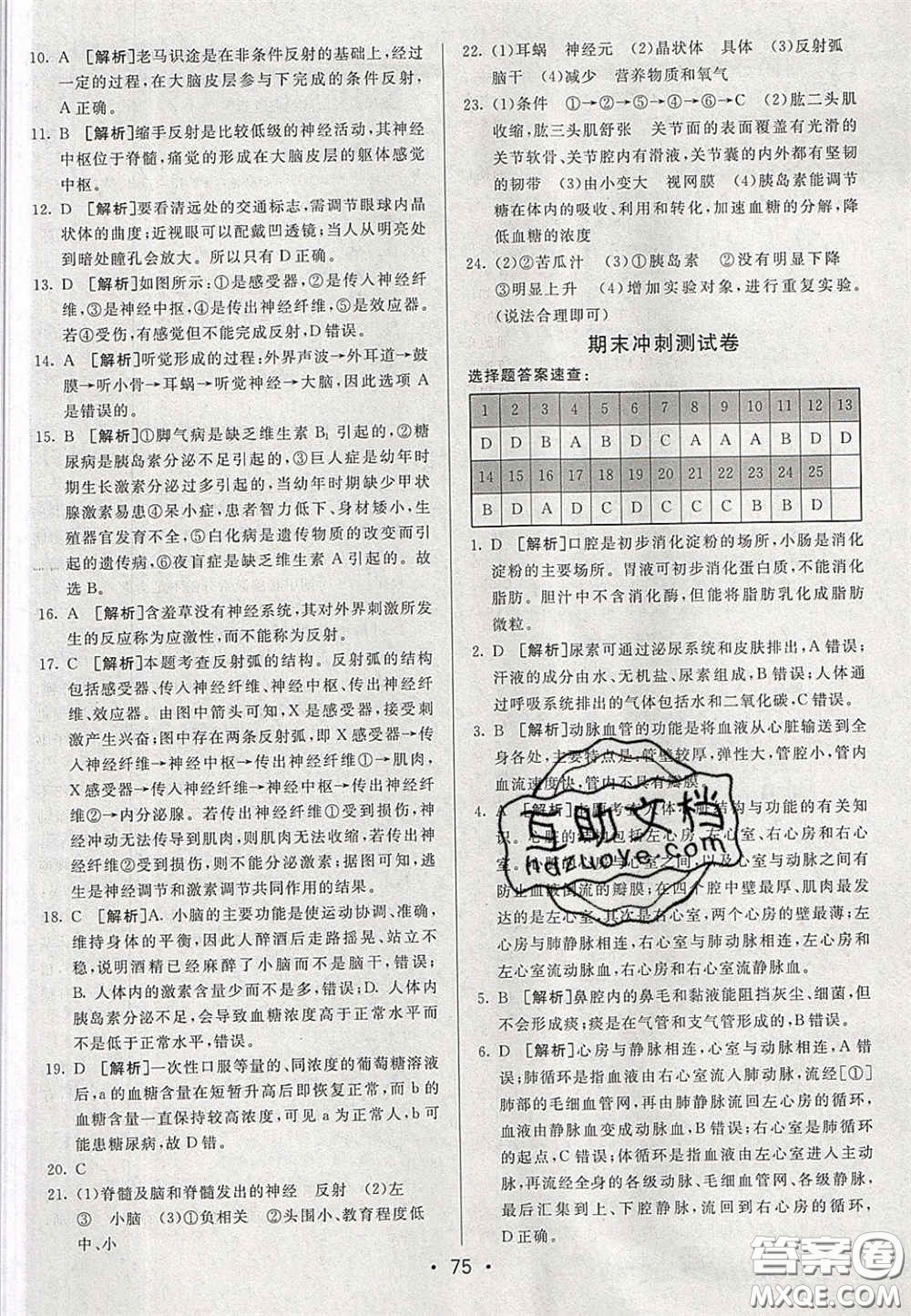 2020期末考向標海淀新編跟蹤突破測試卷七年級生物下冊濟南版答案