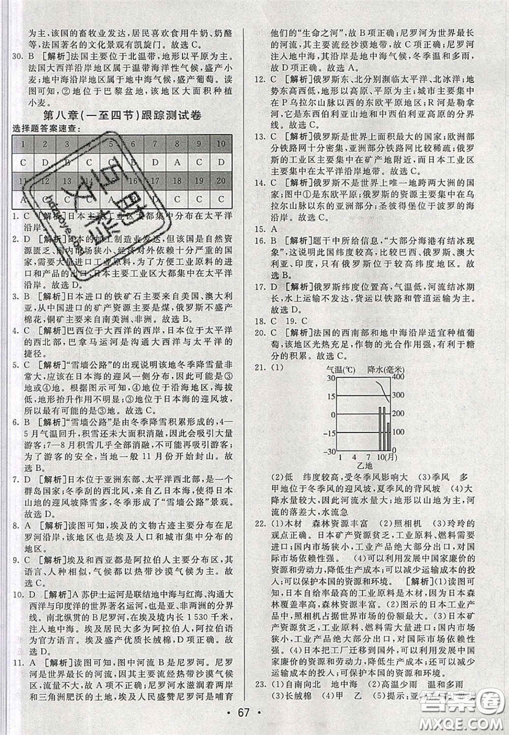 2020期末考向標(biāo)海淀新編跟蹤突破測試卷七年級地理下冊湘教版答案