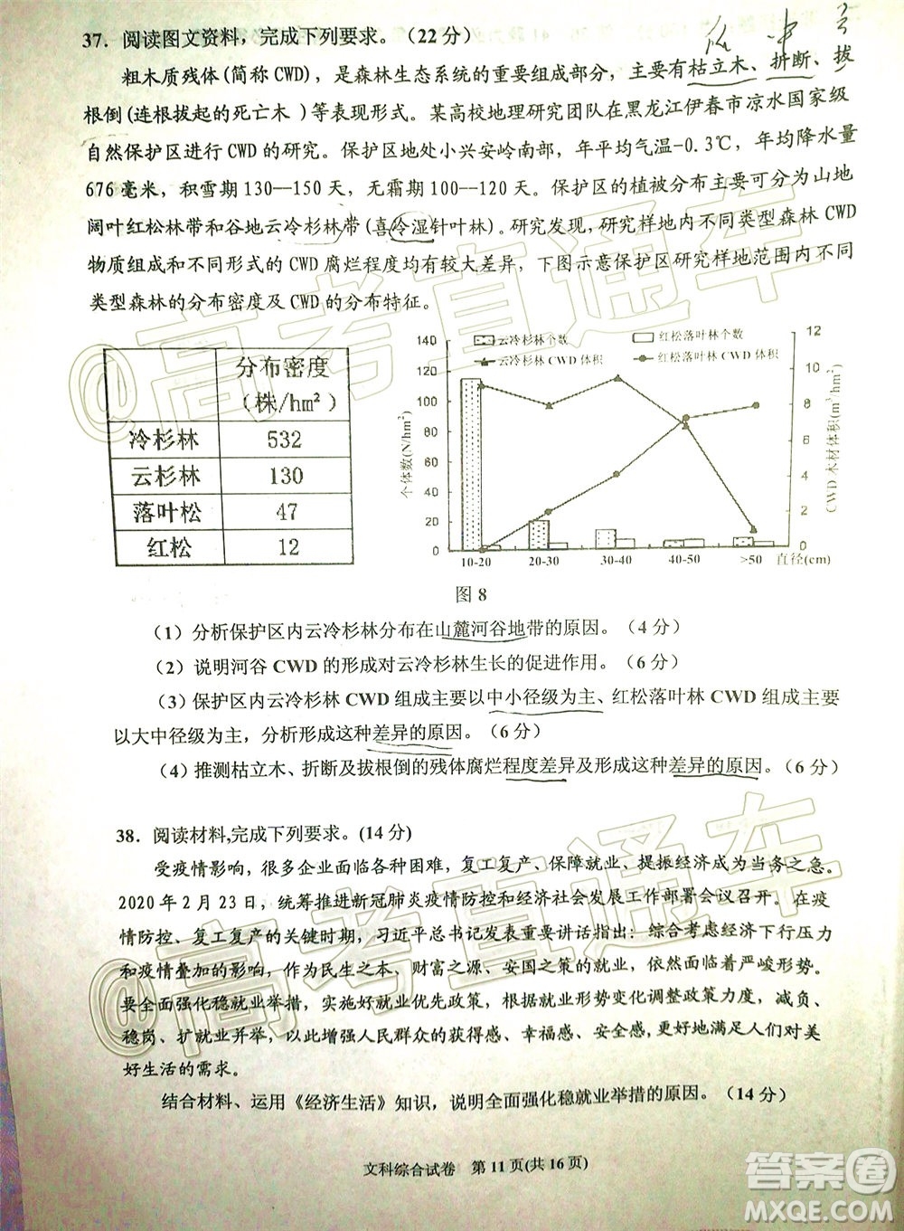 2020年銀川一中四模高三文科綜合試題及答案