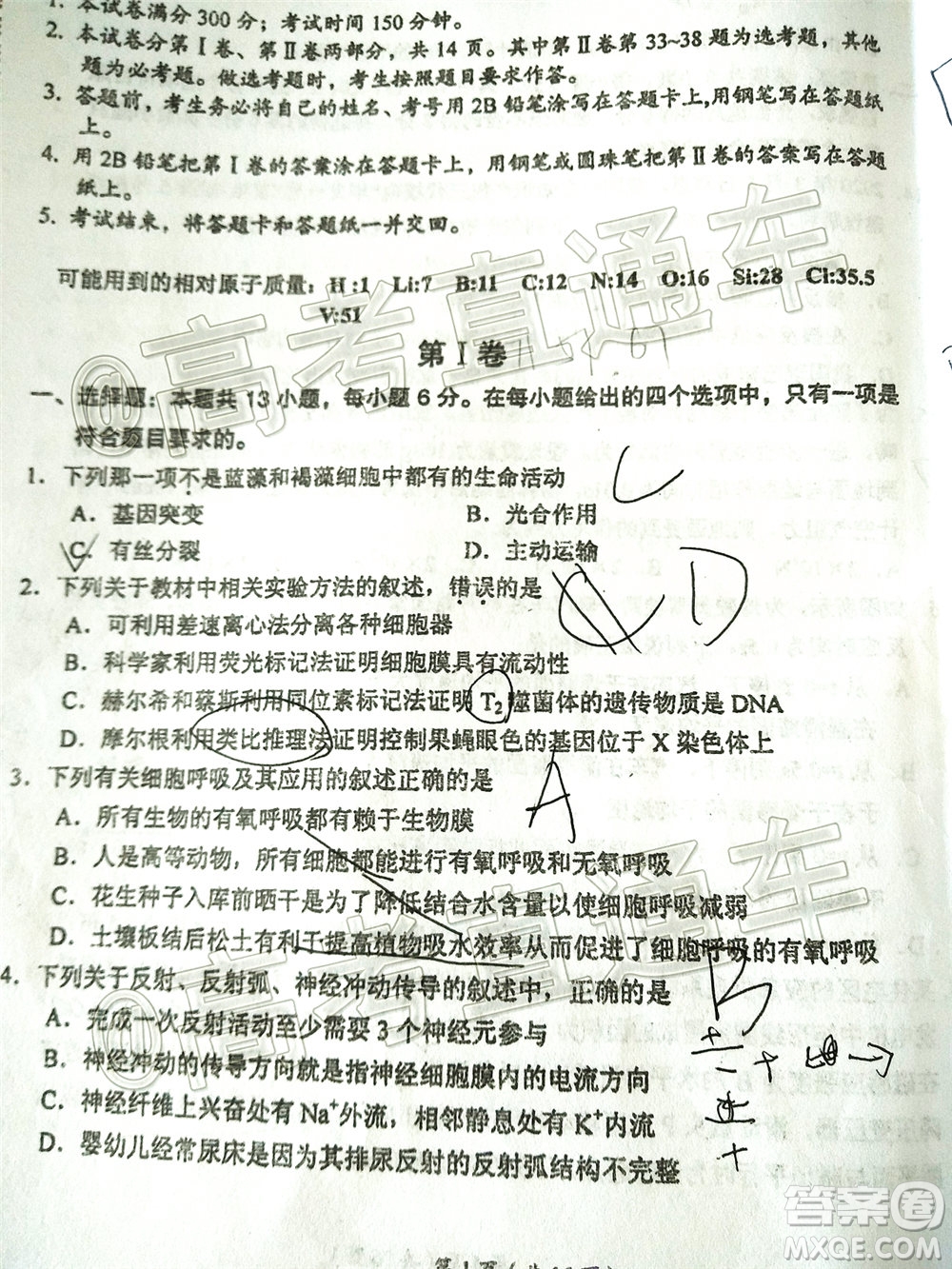 2020年葫蘆島市普通高中高三第二次模擬考試?yán)砜凭C合試題及答案