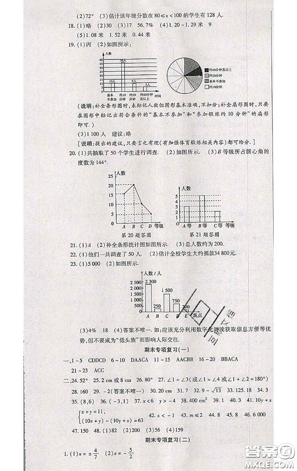 2020春全程測(cè)評(píng)試卷七年級(jí)數(shù)學(xué)下冊(cè)人教版答案