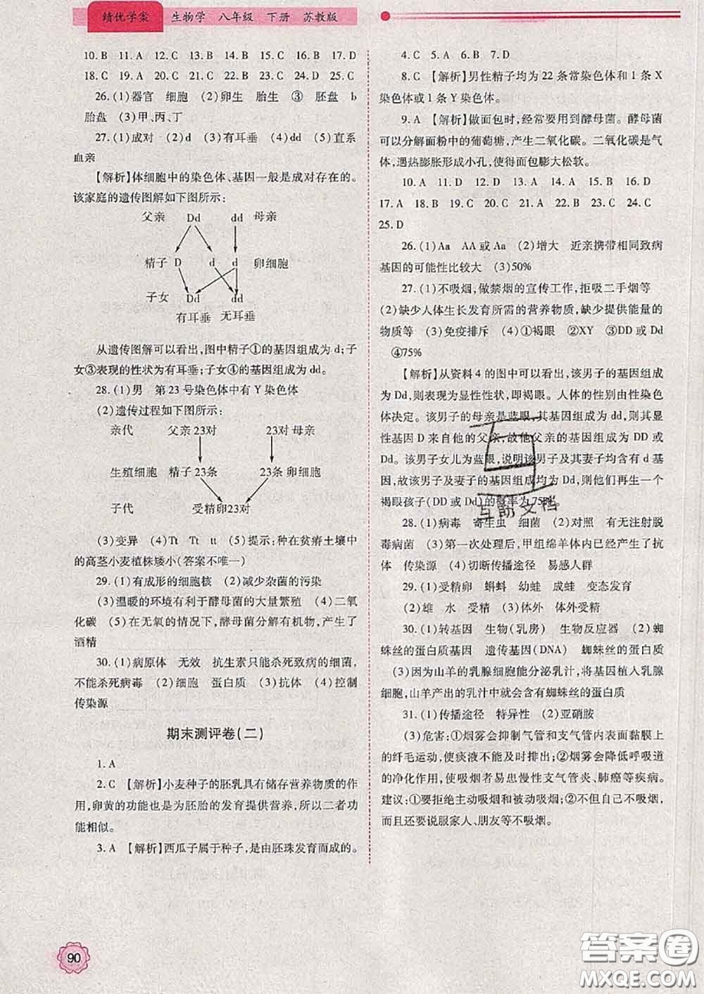 陜西師范大學(xué)出版社2020春績(jī)優(yōu)學(xué)案八年級(jí)生物下冊(cè)蘇教版答案