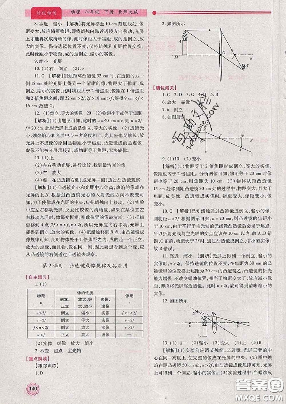 陜西師范大學出版社2020春績優(yōu)學案八年級物理下冊北師版答案