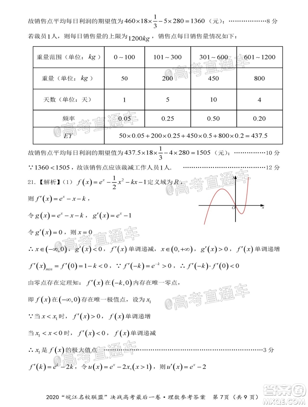 2020年皖江名校聯(lián)盟決戰(zhàn)高考最后一卷理科數(shù)學(xué)試題及答案