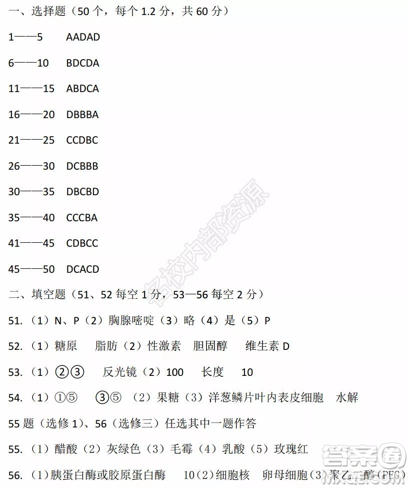 黑龍江省實(shí)驗(yàn)中學(xué)2019-2020學(xué)年下學(xué)期高二年級(jí)期中考試?yán)砜凭C合試卷及答案