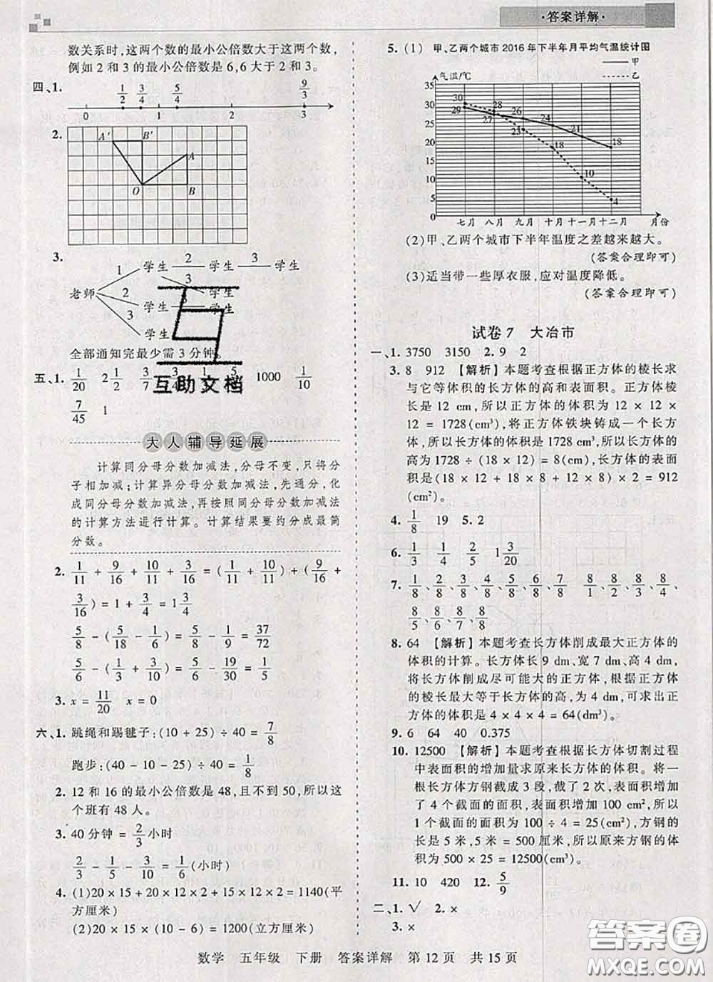 2020年王朝霞各地期末試卷精選五年級(jí)數(shù)學(xué)下冊(cè)人教版湖北專(zhuān)版答案