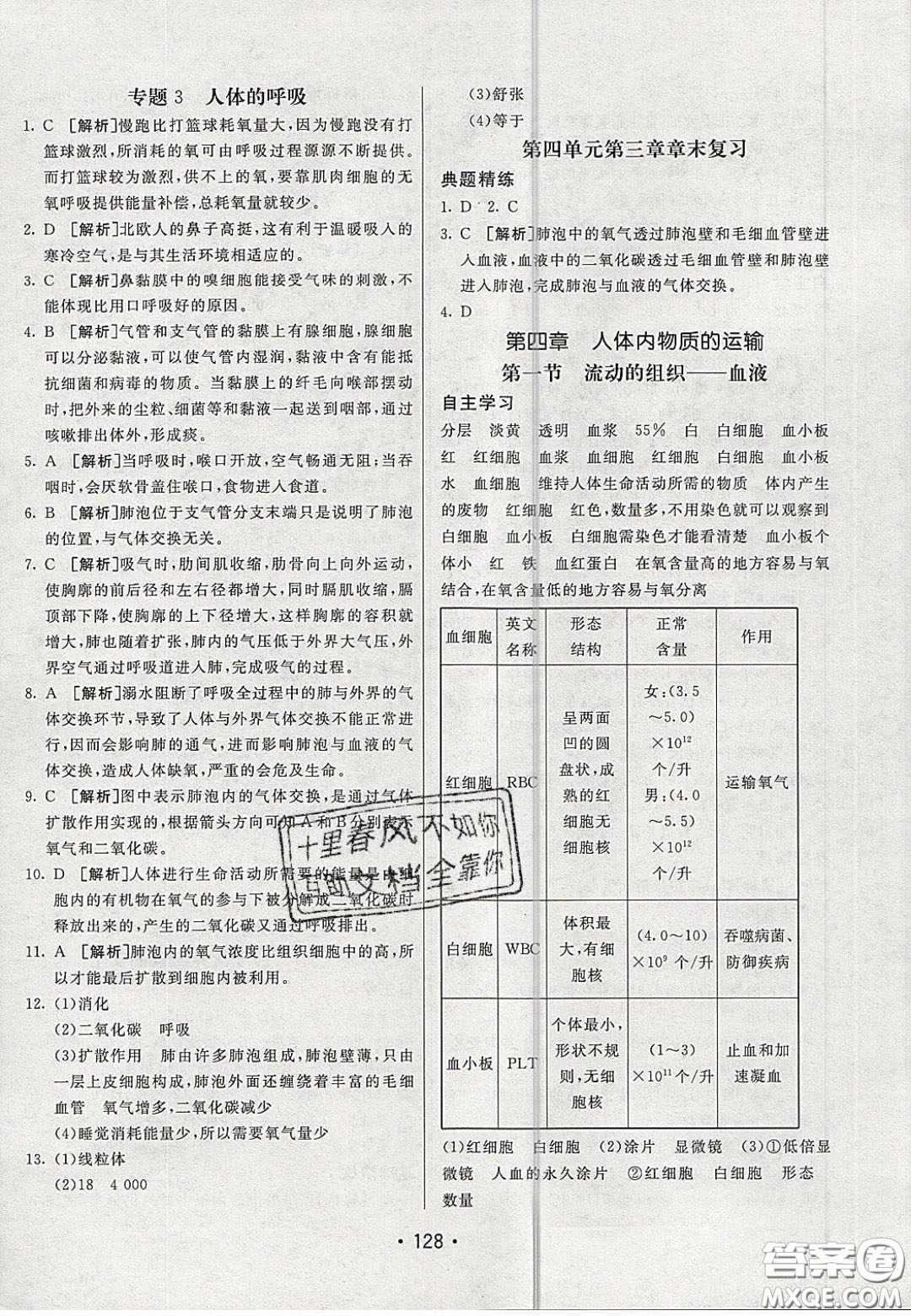 2020年同行學案學練測七年級生物下冊青島專版答案