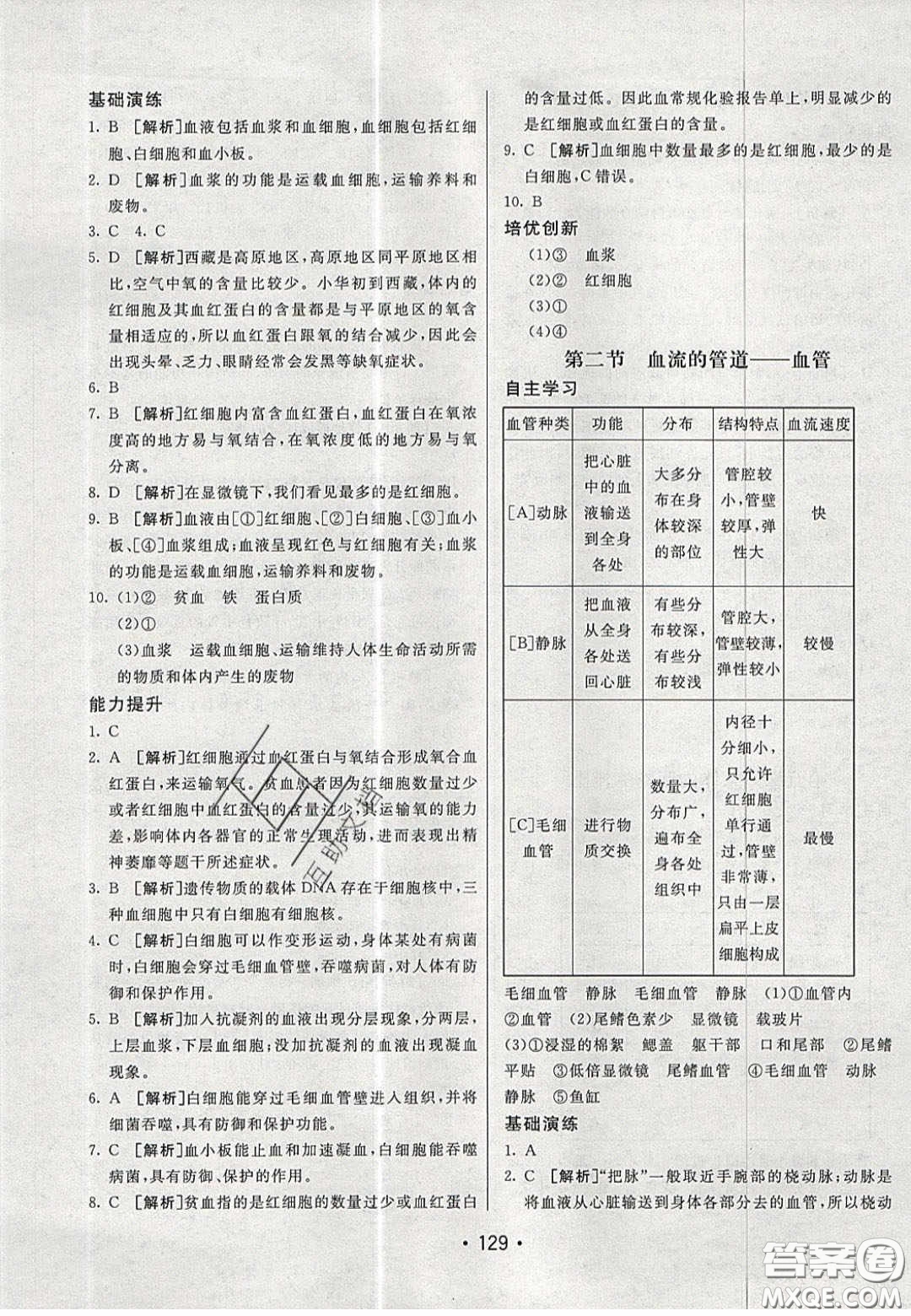 2020年同行學案學練測七年級生物下冊青島專版答案