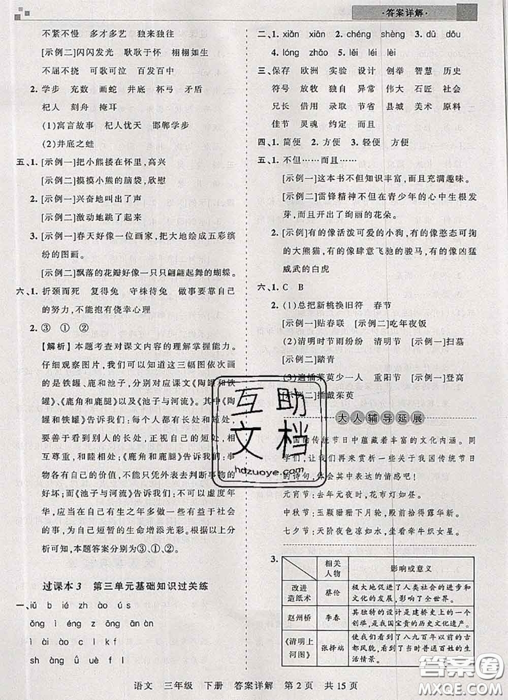 2020年王朝霞各地期末試卷精選三年級語文下冊人教版湖北專版答案