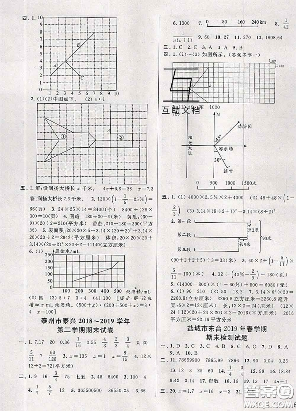 2020年同步跟蹤全程檢測(cè)六年級(jí)數(shù)學(xué)下冊(cè)人教版答案