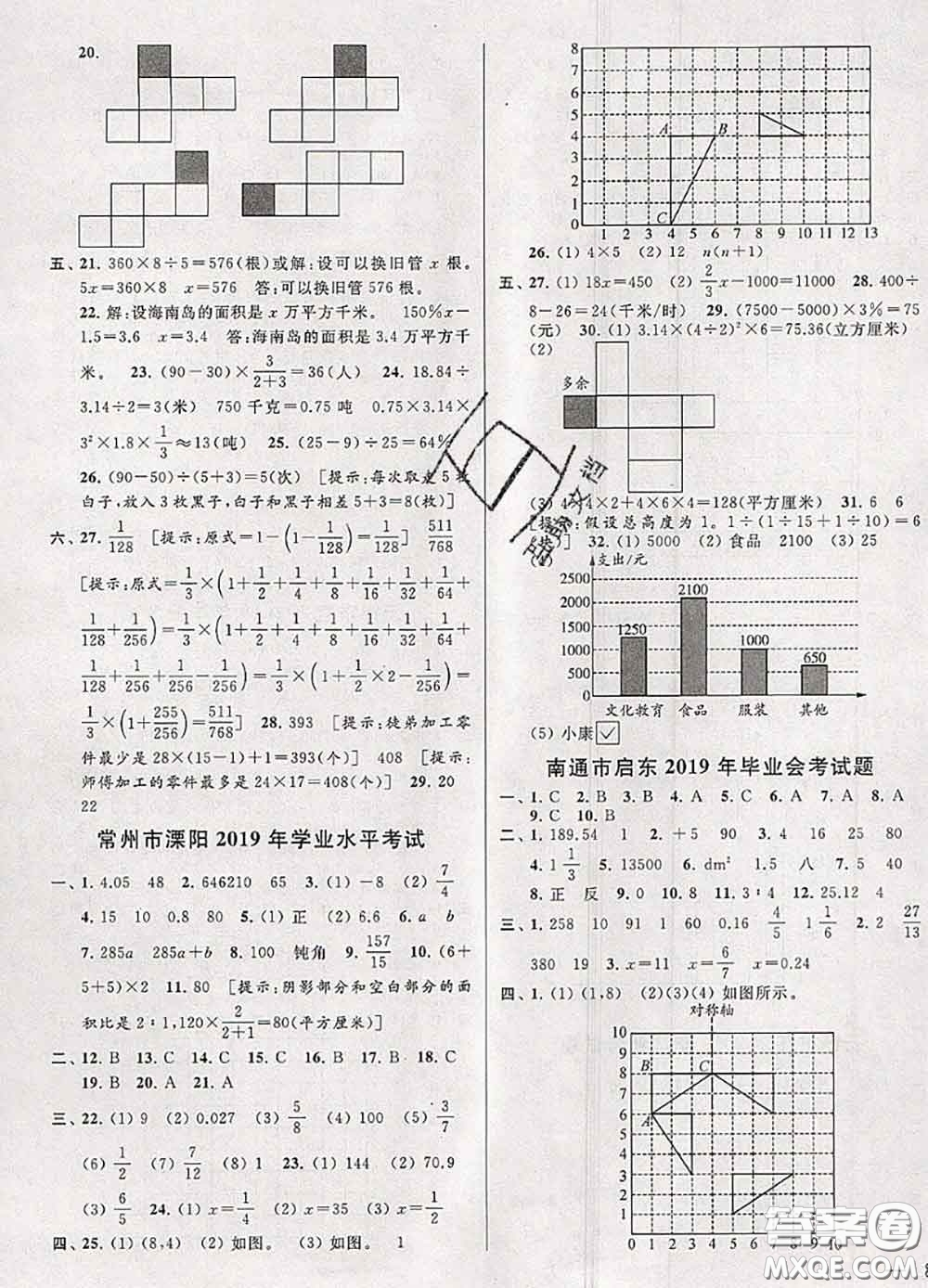 2020年同步跟蹤全程檢測(cè)六年級(jí)數(shù)學(xué)下冊(cè)人教版答案