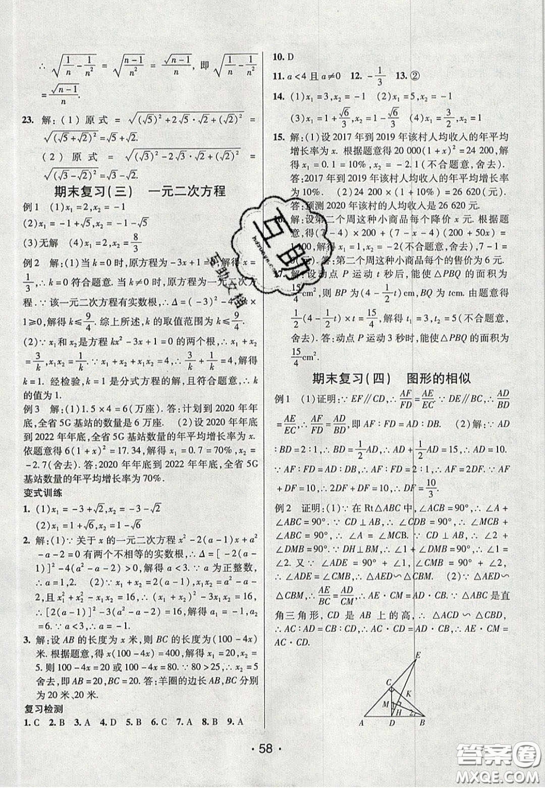 2020年同行學(xué)案學(xué)練測(cè)八年級(jí)數(shù)學(xué)下冊(cè)魯教版煙臺(tái)專版答案