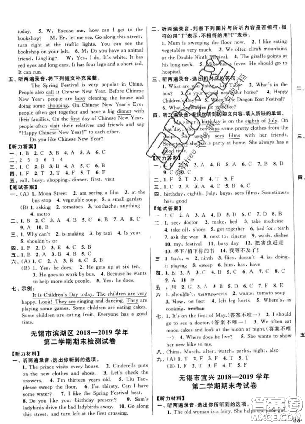 2020年同步跟蹤全程檢測五年級英語下冊人教版答案