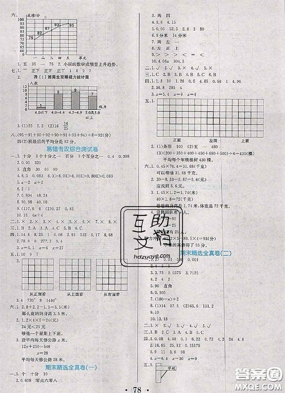 遼寧少年兒童出版社2020年名校名卷四年級(jí)數(shù)學(xué)下冊(cè)北師版答案