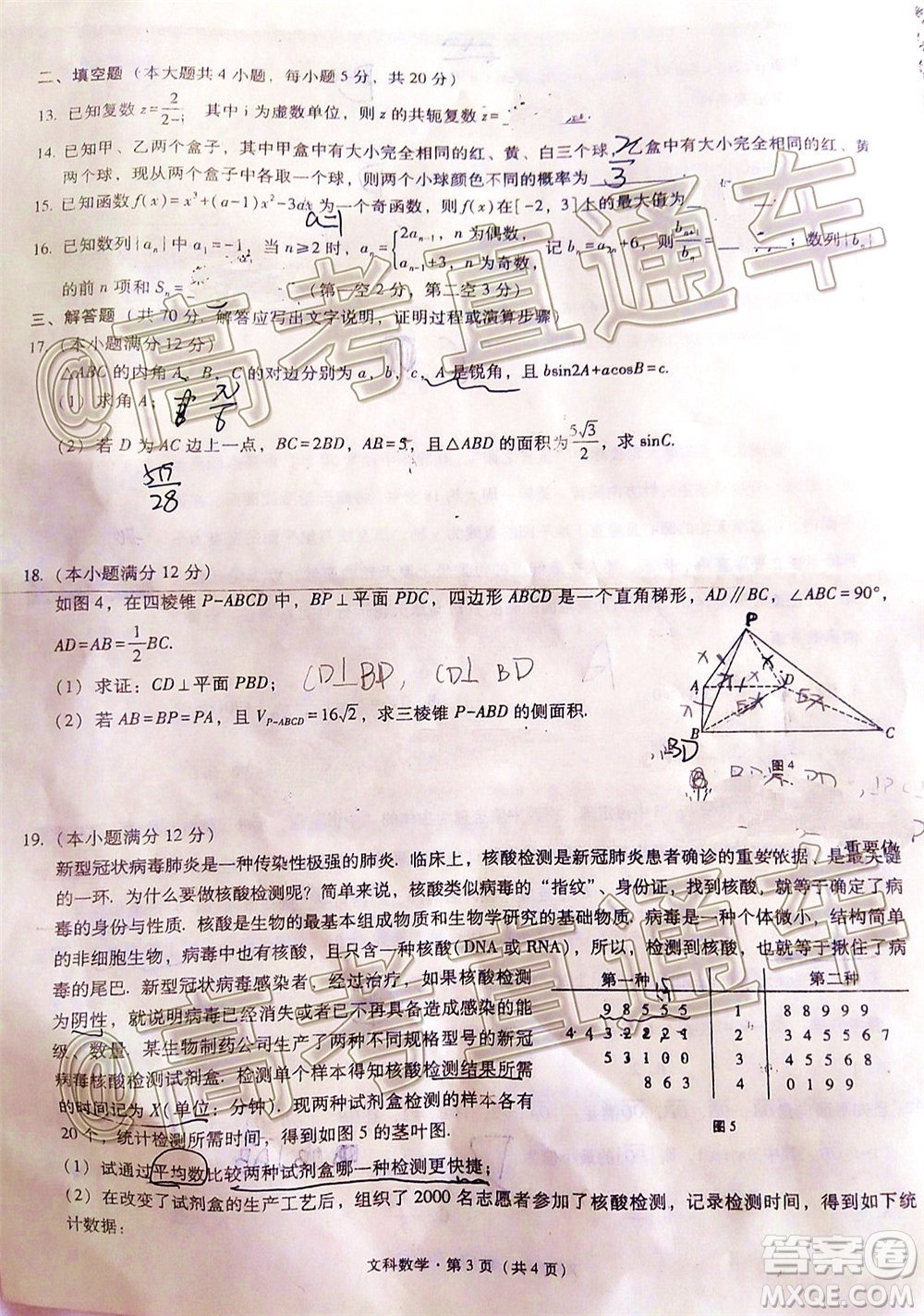 巴蜀中學(xué)2020屆高考適應(yīng)性月考卷十文科數(shù)學(xué)試題及答案