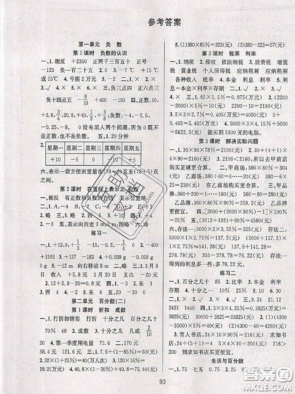 2020年陽光課堂課時(shí)作業(yè)六年級(jí)數(shù)學(xué)下冊(cè)人教版答案