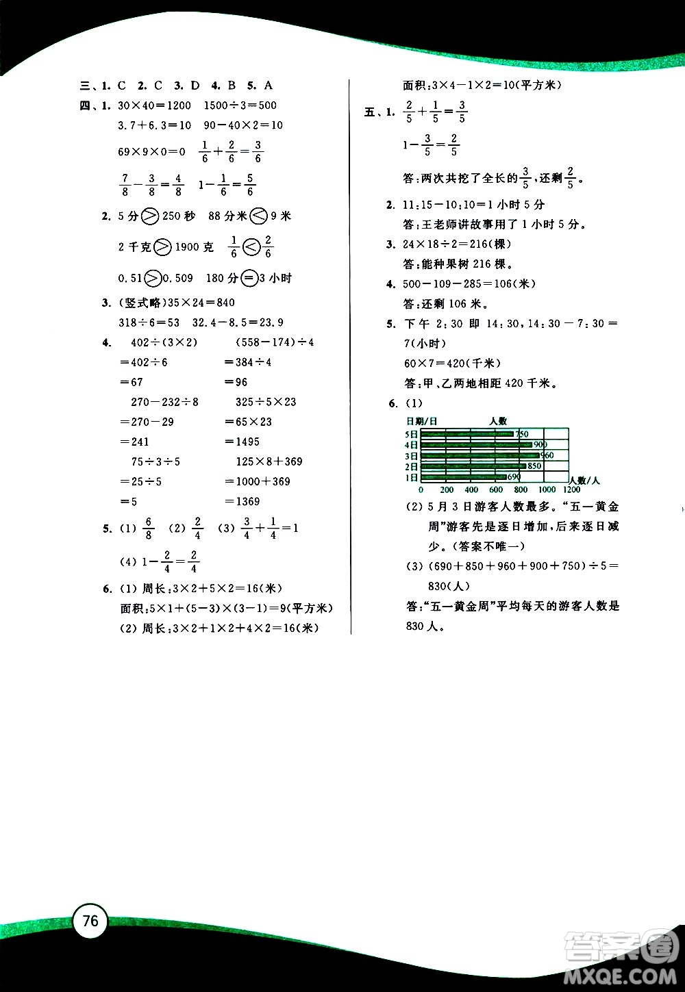 2020年小學(xué)數(shù)學(xué)暑假鞏固銜接15講3升4年級參考答案