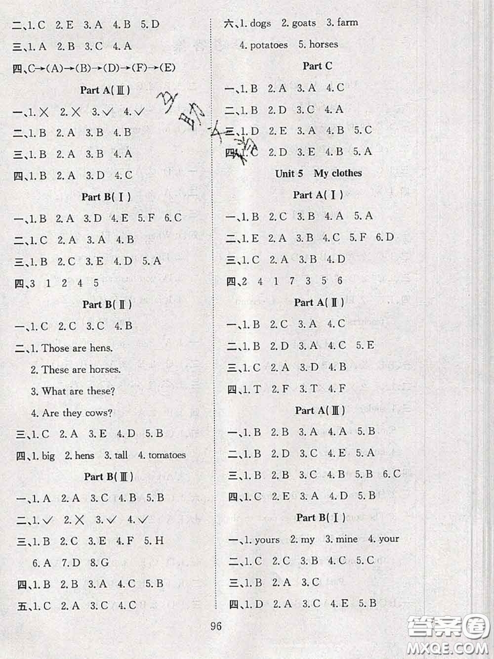 2020年陽(yáng)光課堂課時(shí)作業(yè)四年級(jí)英語下冊(cè)人教版答案