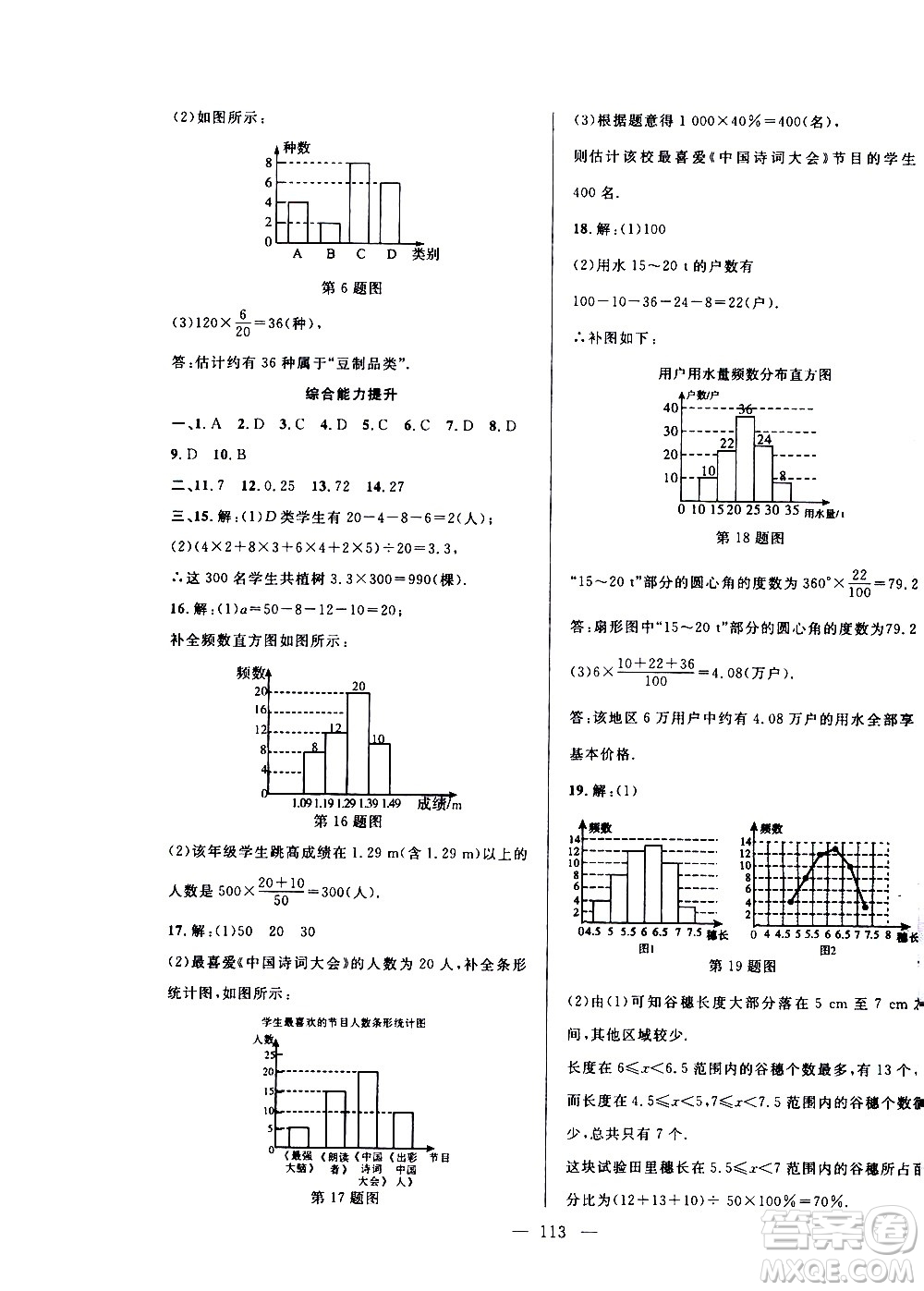 2020年假期總動(dòng)員暑假必刷題數(shù)學(xué)七年級(jí)人教版參考答案