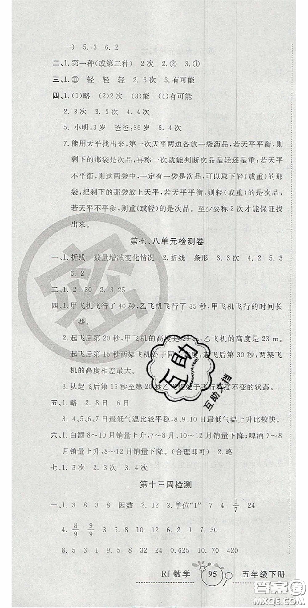 2020開(kāi)心一卷通全優(yōu)大考卷五年級(jí)數(shù)學(xué)下冊(cè)人教版答案