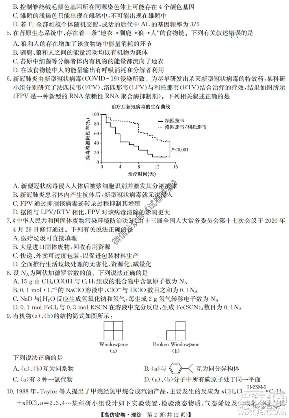 九師聯(lián)盟2020年普通高等學(xué)校招生全國統(tǒng)一考試高仿密卷理科綜合試題及答案