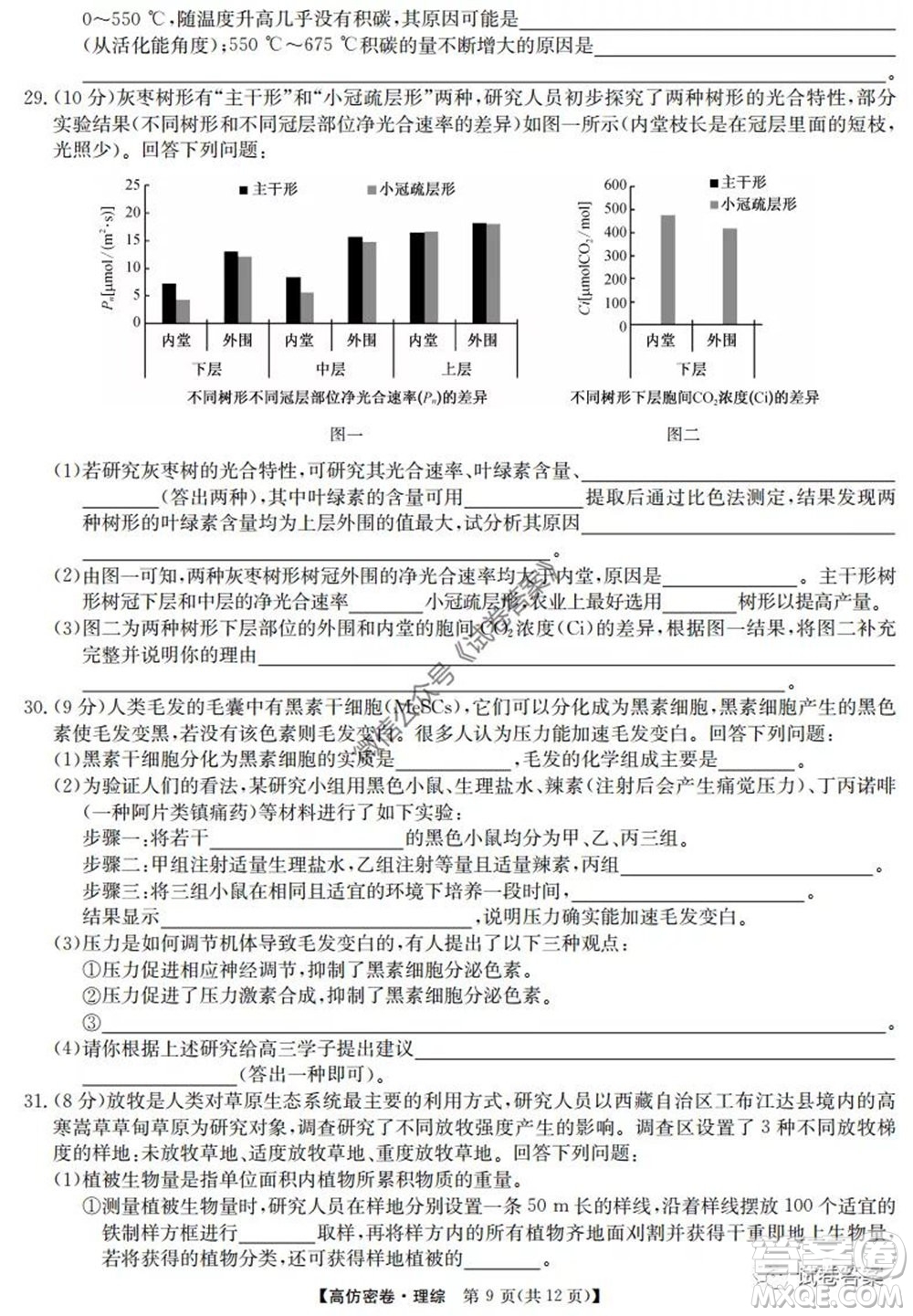 九師聯(lián)盟2020年普通高等學(xué)校招生全國統(tǒng)一考試高仿密卷理科綜合試題及答案